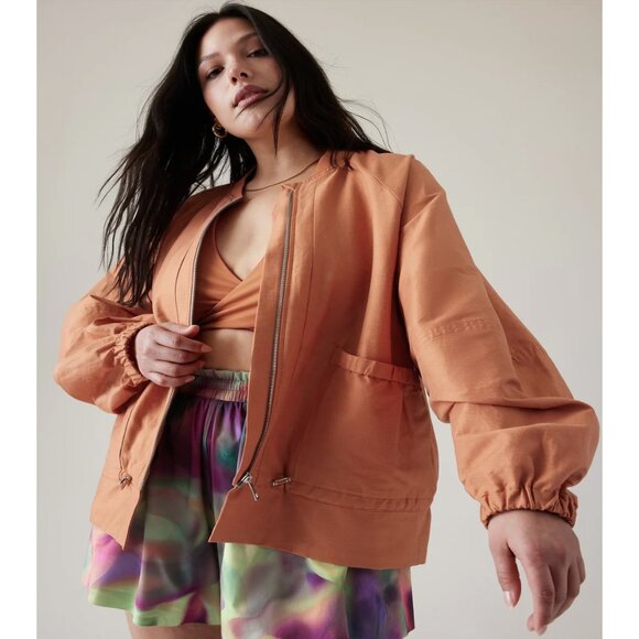 Athleta Jackets & Blazers - ATHLETA X ALICIA KEYS Enlighten Up Linen Bomber Jacket in Clay Orange - Size 2X
